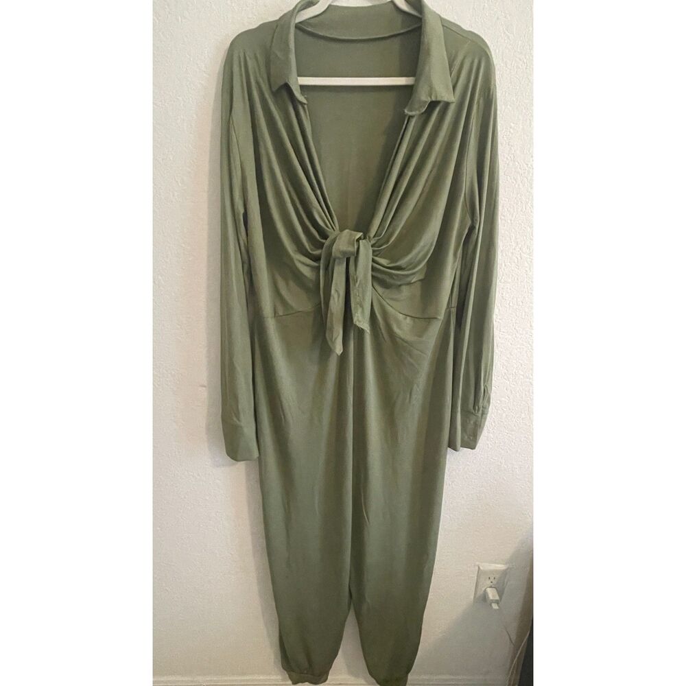 SHEIN Women's Olive Green 4XL Long Sleeve Jumpsuit Tie Front V-neck #12
